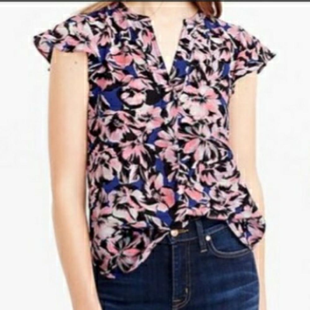 J. Crew Silk Flutter Sleeve Top